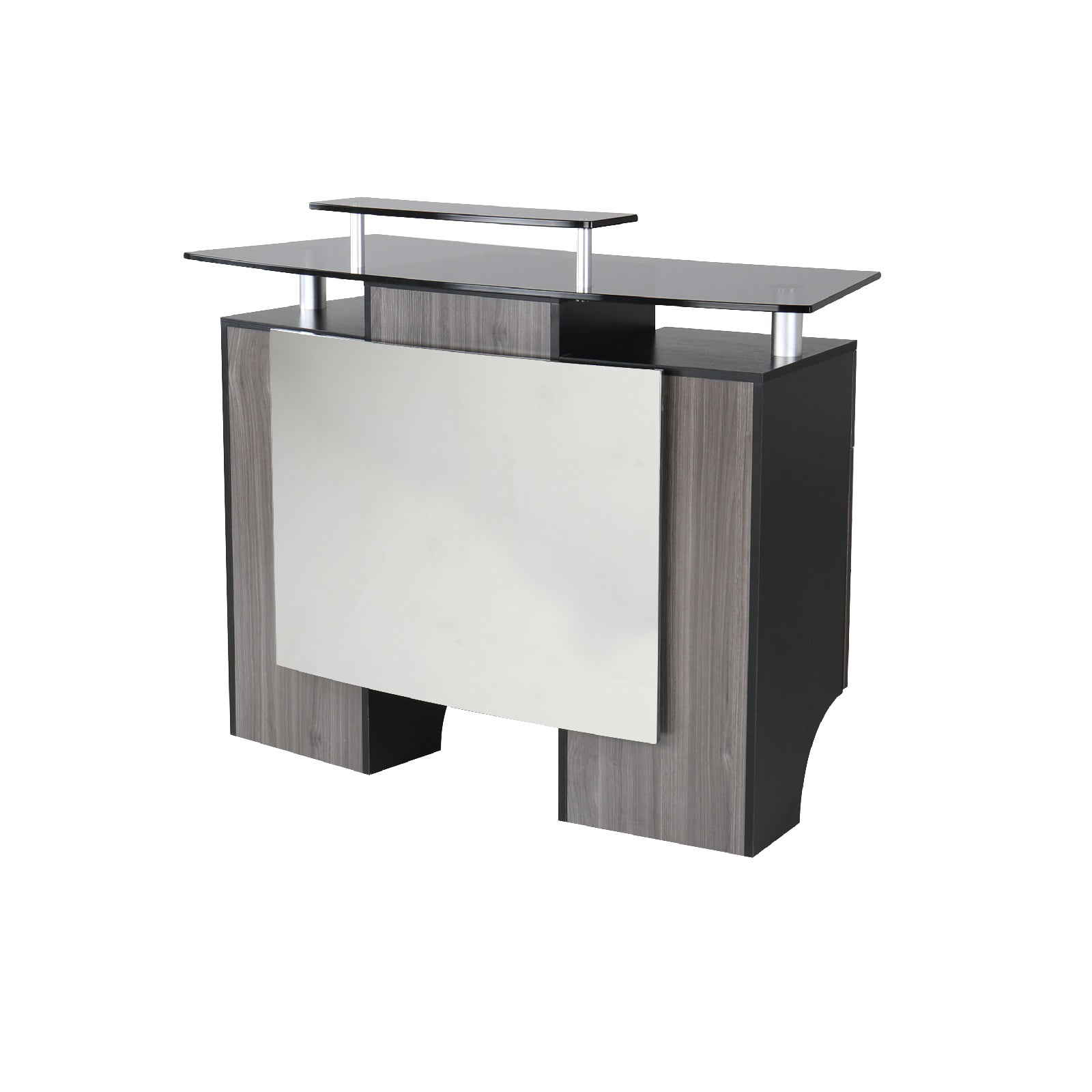 Side Cabinets MAYAKOBA Sonoma II Reception Desk with Glass Display Adjustable Shelves Luxe Black/Silver Accents Office Restaurant Beauty Salon Furniture 