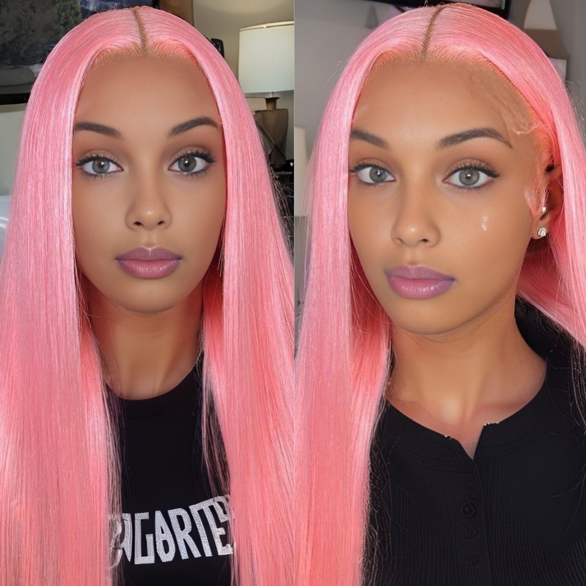 Rose Pink Colored 13x4 Lace Front Wig Straight Brazilian Remy Human Hair Wigs Preplucked Natural Hairline High Density Elegant Hairstyle For Women Daily&Birthday&Wedding Use Wig 180 Density 18 Inch