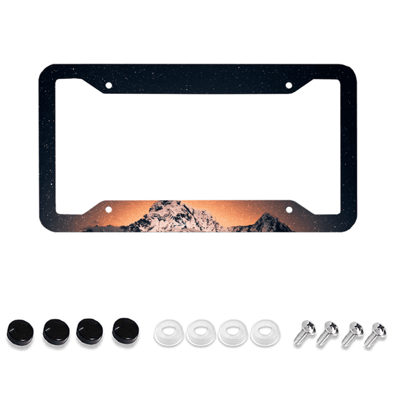 Snowy Mountain Starry Sky License Plate Frame, Mountain Scenic License Plate Frame, Colorful License Plate Frame, Front License Plate Cover,  Auto Parts, Universal 4-Hole With Screw,1 Piece, 12x6Inch