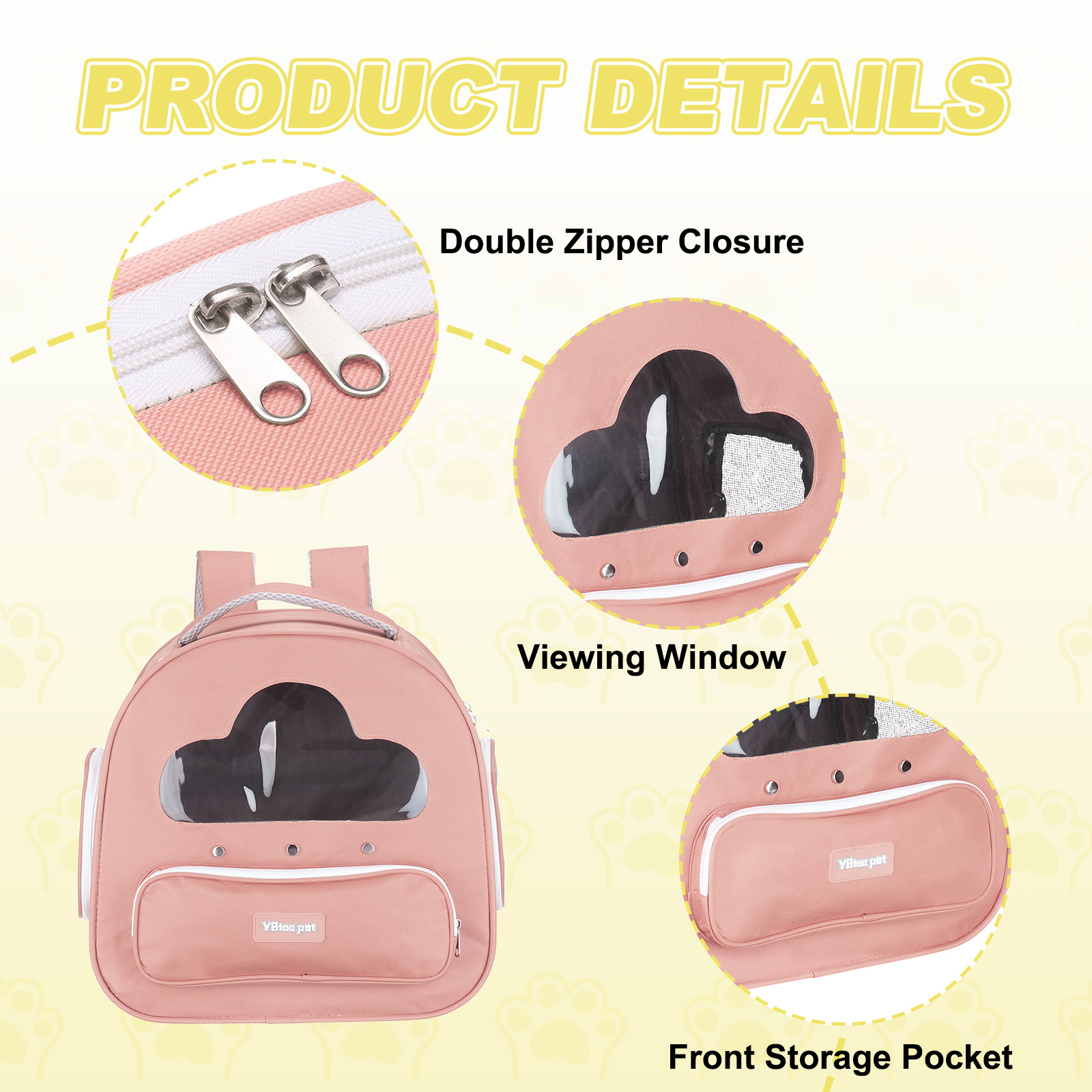 Cat Backpack Carrier, Large Space & Breathable, Pet Hiking Travel Backpack for Cats Pink