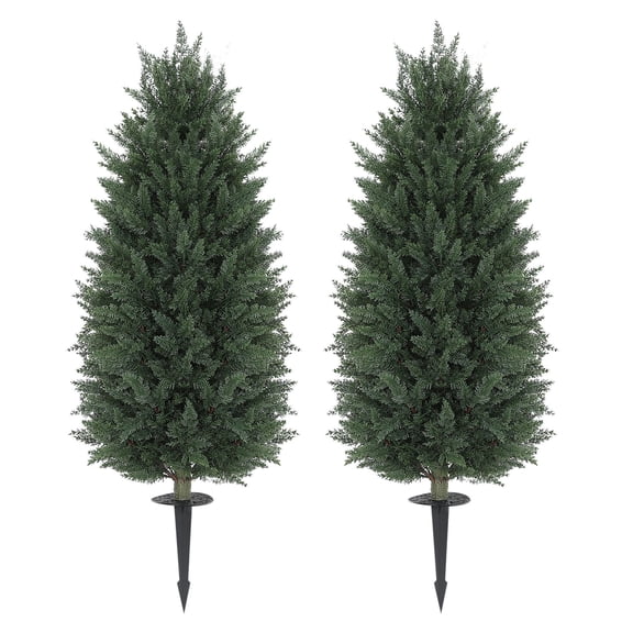43.3 Inch Set of 2 Artificial Cypress Topiary Tree, Indoor Outdoor UV Resistant Faux Plants with Ground Stake for Garden