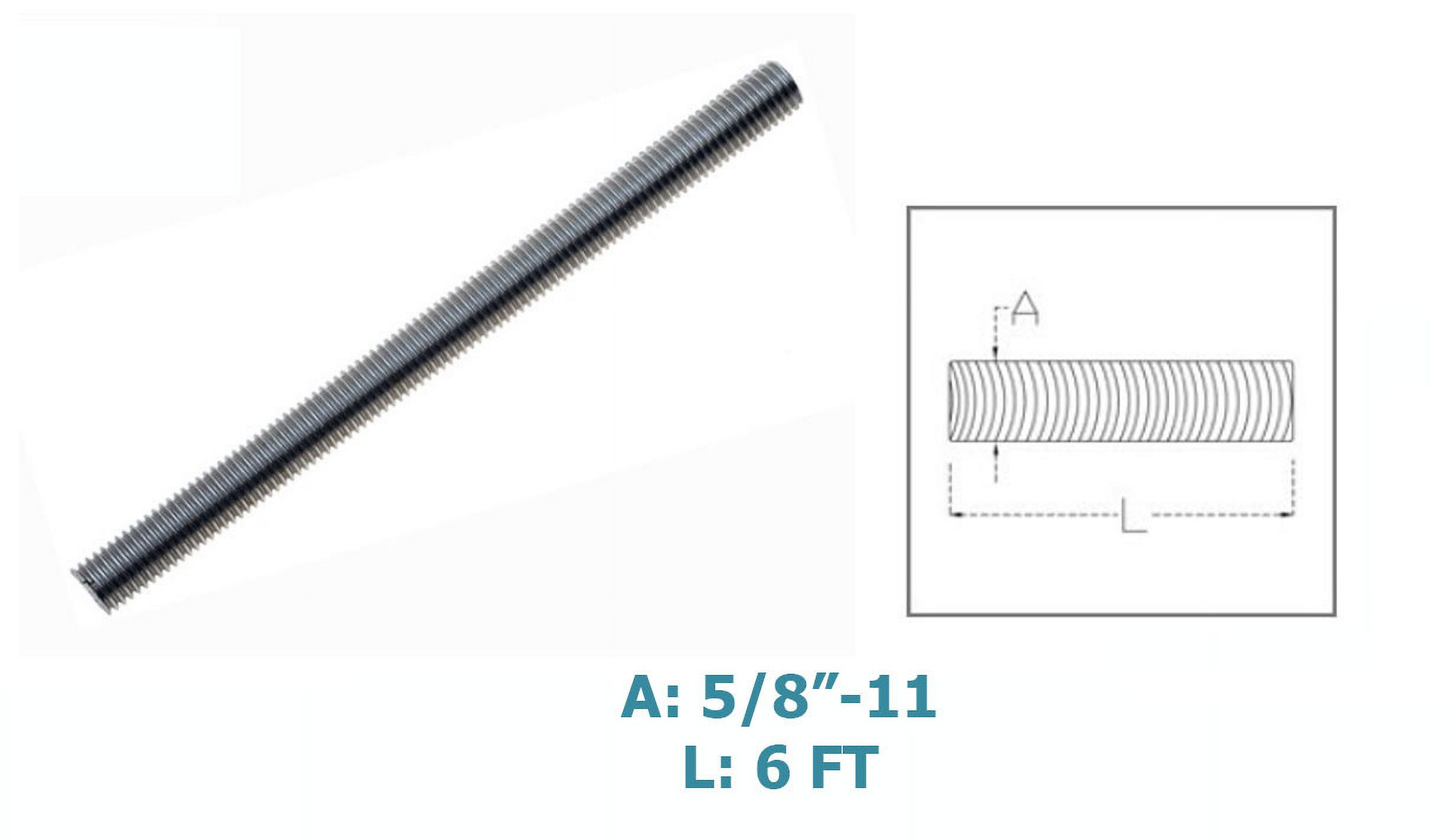 Stainless Steel 5/8''-11 Fully Threaded Rod, 6 Ft. Long