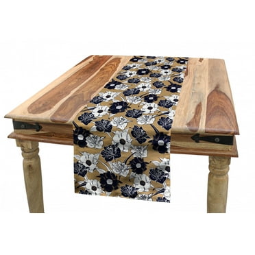 Flower Table Runner, Blooming Flowers Feminine Botanical Composition with Hand Drawn Garden Art, Dining Room Kitchen Rectangular Runner, 3 Sizes, by Ambesonne