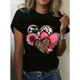 thumbnail image 1 of Camiseta elegante con estampado floral y corazones para mujer: cuello redondo informal y manga corta, ideal para primavera y verano., 1 of 8
