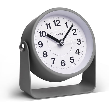 Analog Alarm Clock, Silent Non-Ticking Quartz Movement, Battery-Operated with Snooze & On-Demand Light, Easy to Set Gentle Wake Bedside Desk Clock, Ideal for Home, Travel, Office (Gray)