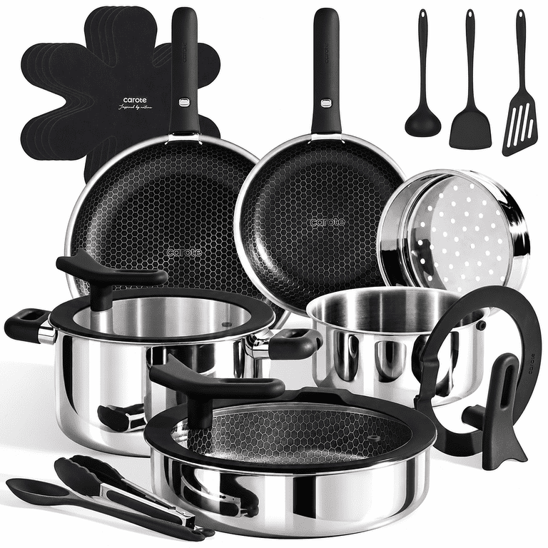 Carote 21-Piece Detachable Cookware Set, Silver and Black photo 1