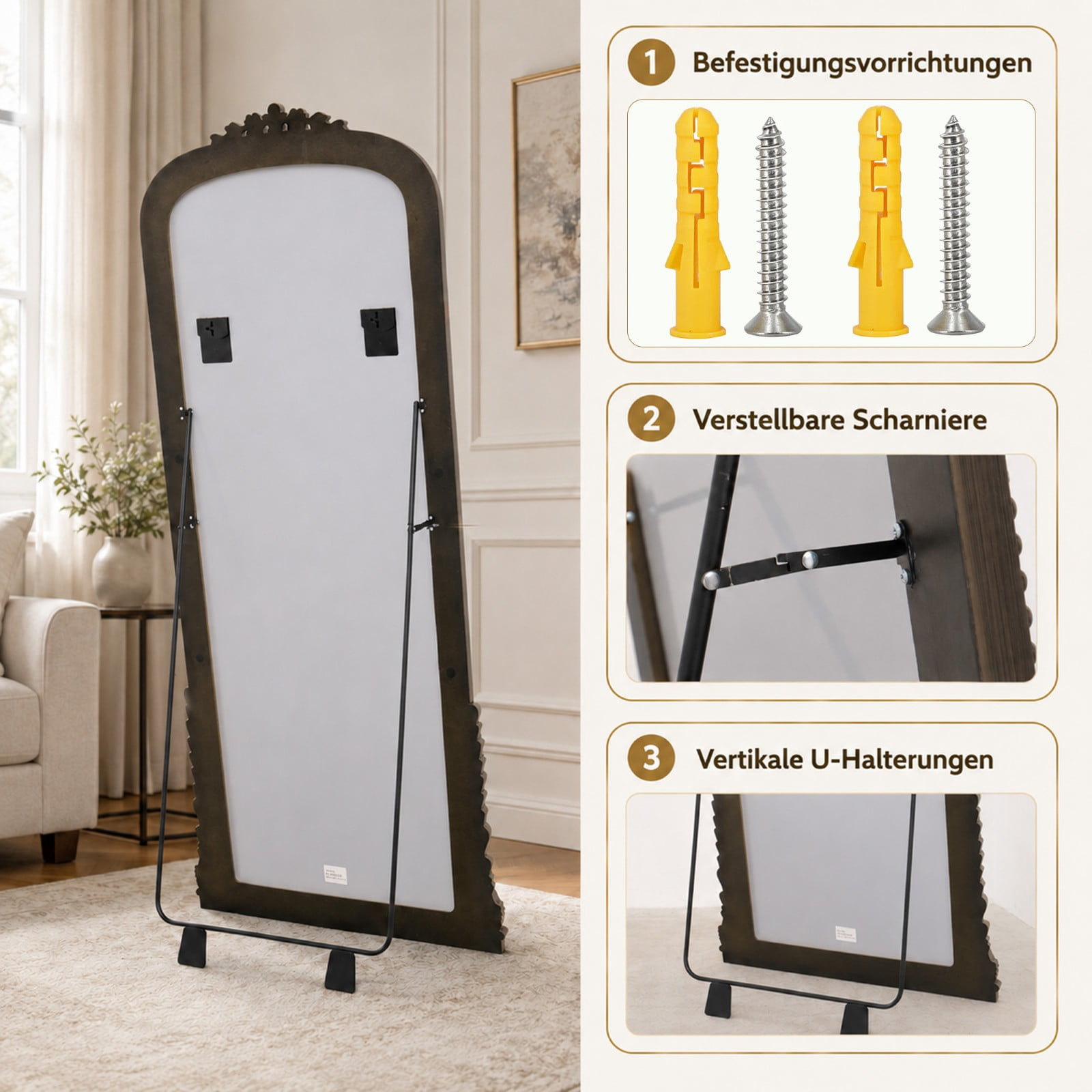 SHATTERVIEW 71"x32" Arched Full Length Mirror Vintage Floor Mirror with Stand Wall-Mounted Mirror, Antique Bronze
