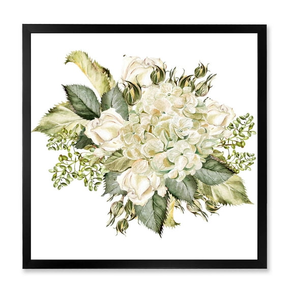 Designart 'Beautiful Bouquet With Roses and Hudrangea' Farmhouse Framed Art Print