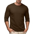 thumbnail image 2 of Men’s Solid 3/4 Sleeve Crew Neck Pocket T Shirt, Loose Breathable Casual Blouse Top Lightweight Basic Tee For Spring Summer Transitional Outfit Brown M, 2 of 7