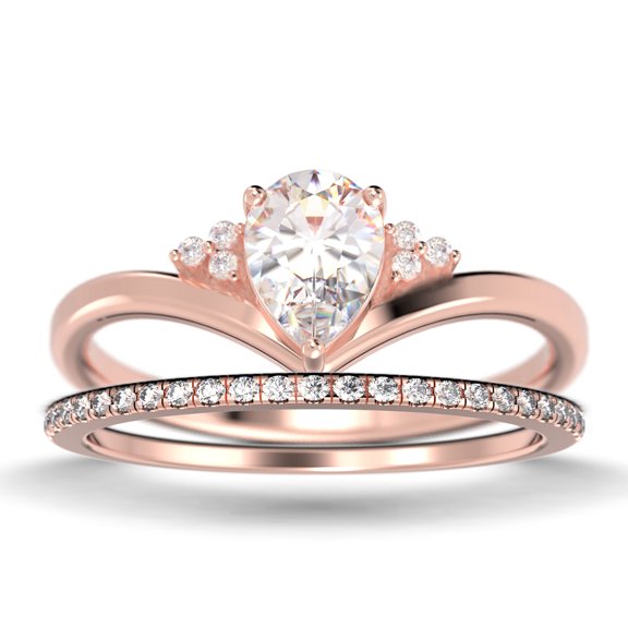 Gorgeous Minimalist 1.75 Carat Pear Cut Diamond Moissanite Unique Engagement Ring, Affordable Wedding Ring, One Matching Band in 925 Sterling Silver With 18k Rose Gold Plating