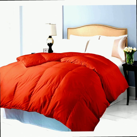 Brick Red Plush Comforter - Luxury Full/Queen Size - 700 Thread Count Hypoallergenic Bedding - All Seasons Down Alternative