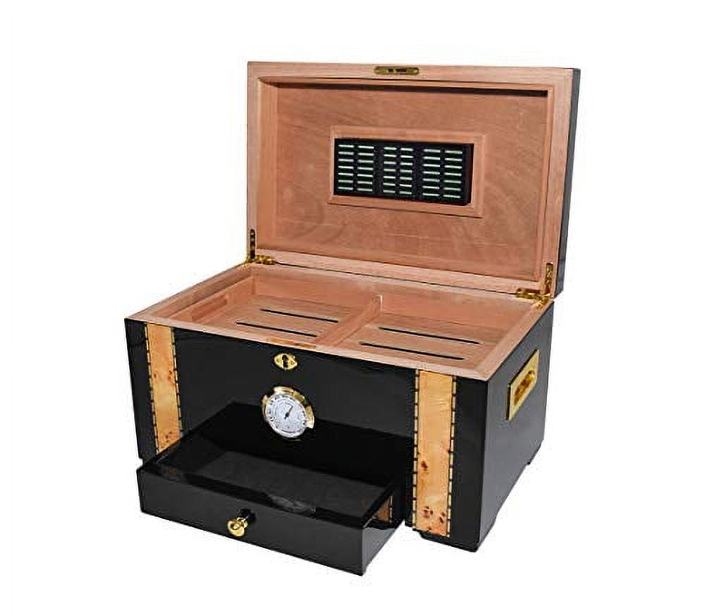 69Bourbons Cigars Humidor- Humidor Cigar Box for 150 Cigars- Cigar Box Gift for Smokers - Travel Humidor in Spanish Cedar Wood Interior, Accessory Drawer and Exterior Hygrometer for Cigar Humidor