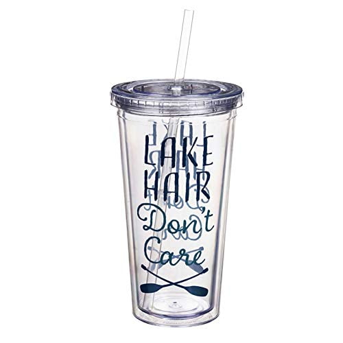 XL Insulated 18 OZ Acrylic Tumbler with Straw and Cap, Lake Hair Don't Care