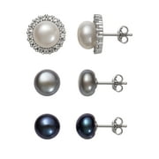 PEARLZZZ Cultured Freshwater Pearl and Lcs Sterling Silver Jacket Earring Set