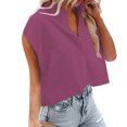 thumbnail image 2 of Pompotops Mode Femme Décontracté Blouse Unie à Poche Manches Courtes Col Rabattu Hauts Blouse Liquidation, 2 of 6