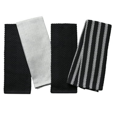 Thyme & Table Kitchen Towels, White and Black, 4 Pack Set
