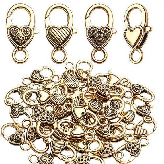 Lobster Claw Clasp,40pcs 26x14mm Heart Lobster Claw Clasps Tibetan Jewellery Lobster Clasps Craft Diy Accessories for Jewelry Necklaces Bracelet,4 Styles