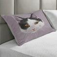 thumbnail image 2 of Animal Quilted Pillowcover, Cat Kitty Portrait Young Domestic with Funny Whiskers Pet Humor Graphic, Standard King Size Accent Pillow Cover for Bedroom, 36" x 20", Lilac Black White, by Ambesonne, 2 of 2