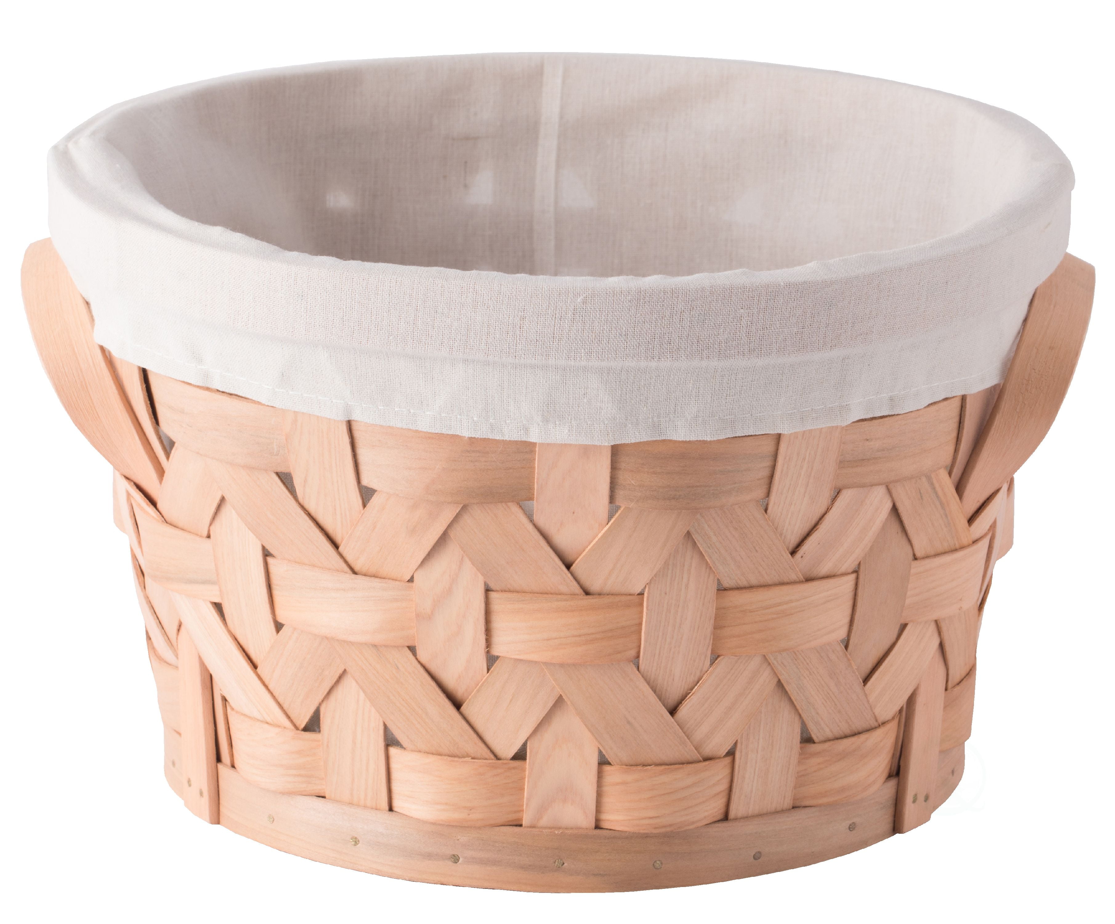 Wooden Round Display Basket Bins, Lined with White Fabric, Food Gift
