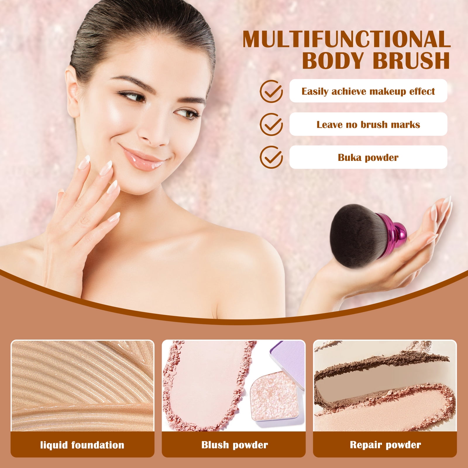 NUAHRHY 2pcs Self Tan Back Applicator Set Multipurpose Portable Large Body Makeup Brush Professional Oval Face Leg for Beginner Purple Gold
