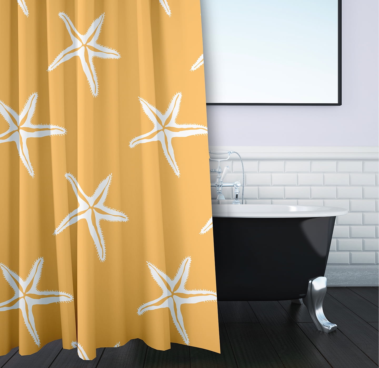 Simply Daisy 70" W x 73" L Starfish Polyester Shower Curtain, Egg Yolk Yellow [1 Ct]