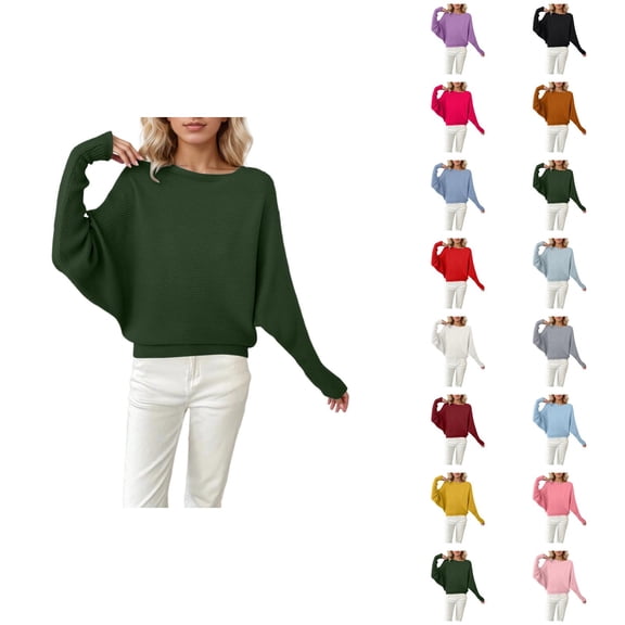 Oversized Batwing Sleeve Pullover Knit Sweater Crew Neck Long Sleeve Soft Casual Loose Fit Comfortable Fall Winter Fashion