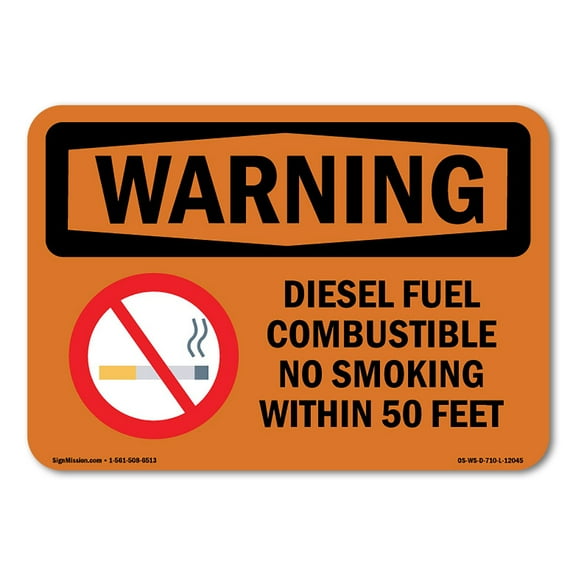 OSHA WARNING Sign - Diesel Fuel Combustible No Smoking With Symbol | Decal | Protect Your Business, Work Site, Warehouse | Made in the USA