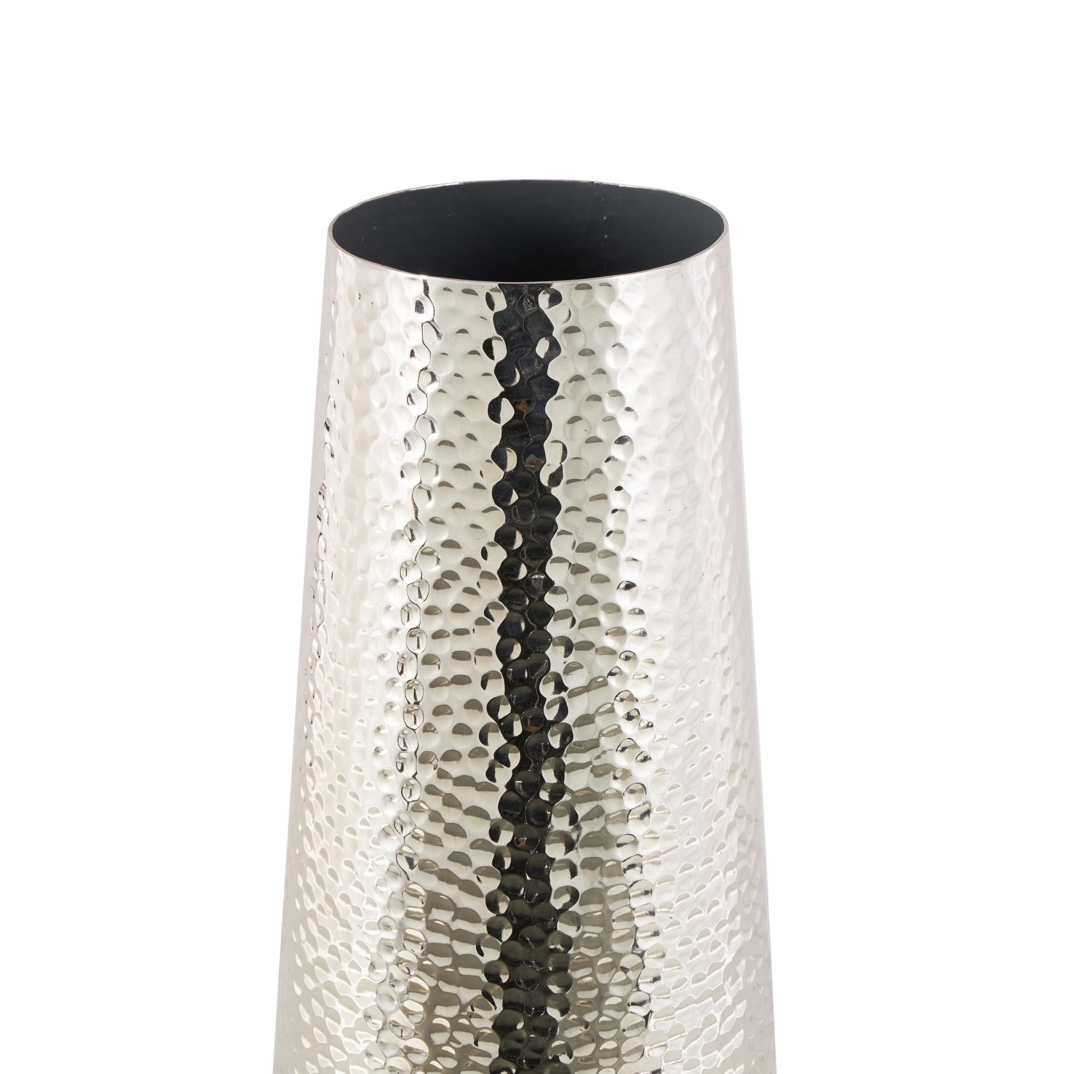 DecMode 31" Tall Hammered Silver Aluminum Metal Vase