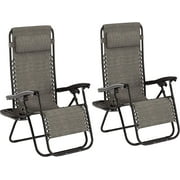 Zero Gravity Lounge Chairs- Set of 2- Gray Folding Anti-Gravity Recliners- Side Table Cup Holder & Pillow-For Outdoor Lounging by Lavish Home