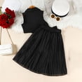 thumbnail image 5 of hengsof Girls 2 Piece Sleeveless Top Skirt Set for 2-8 Years Old Solid Color Blazer Collar Tank Pleated Skirt Outfit Toddler Girl Clothes, 5 of 6