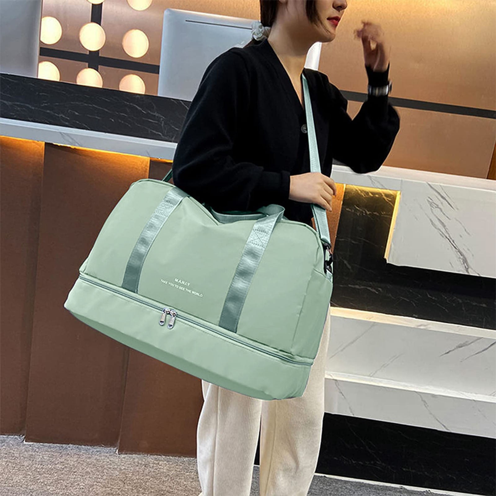 Jierger Large Capacity Gym Bag for Women Sports Travel Duffel Bag with Shoe Compartment Light Overnight Bag for Lady Travel Gym Yoga