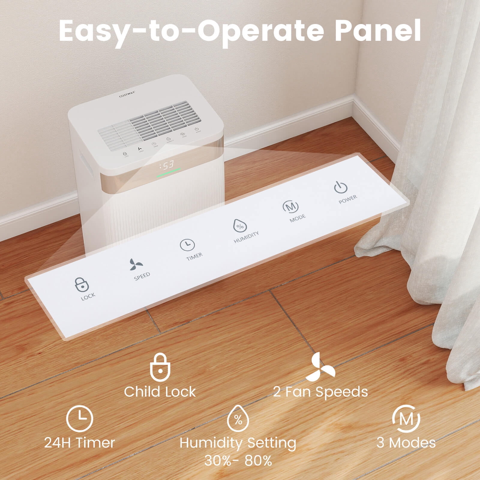Costway 16-Pint(DOE) Dehumidifier with 3 Modes LED Display For Home 4500 Sq. ft Coverage Area (MAX 54Pint at 95°F, 90%RH)