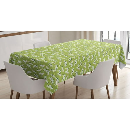 

Cattle Tablecloth Style Cartoon of Bovines as Repeating Pattern on Green Meadow Rectangle Satin Table Cover Accent for Dining Room and Kitchen 60 X 84 Apple Green Pale Orange by Ambesonne