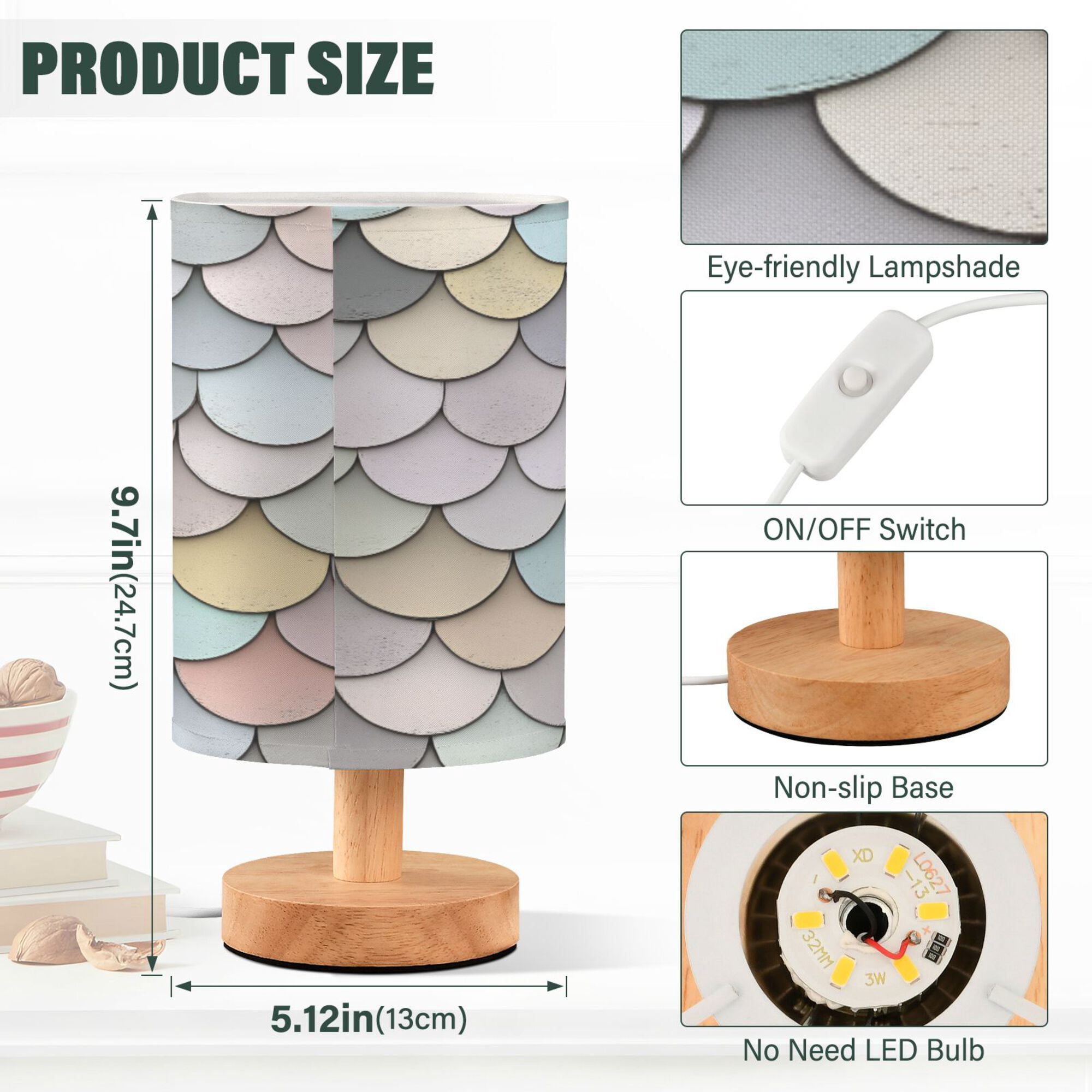 Yayeee Table Lamp for Bedroom Nightstand LED Portable Bedside Warm Light, Light Blue Shimmering Pattern