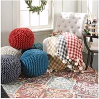 Gumdrop HandKnitted Pouf Ottoman 100% Recycled Cotton Braided