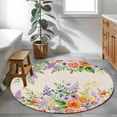 thumbnail image 3 of Pink Orange Flowers Round Area Rug 4Ft Washable Circle Rugs for Bedroom Dining Room, Spring Floral Farmhouse Botanical Rustic Non-Slip Carpet Floor Mats Indoor Outdoor Carpet Runner Home Decor, 3 of 8