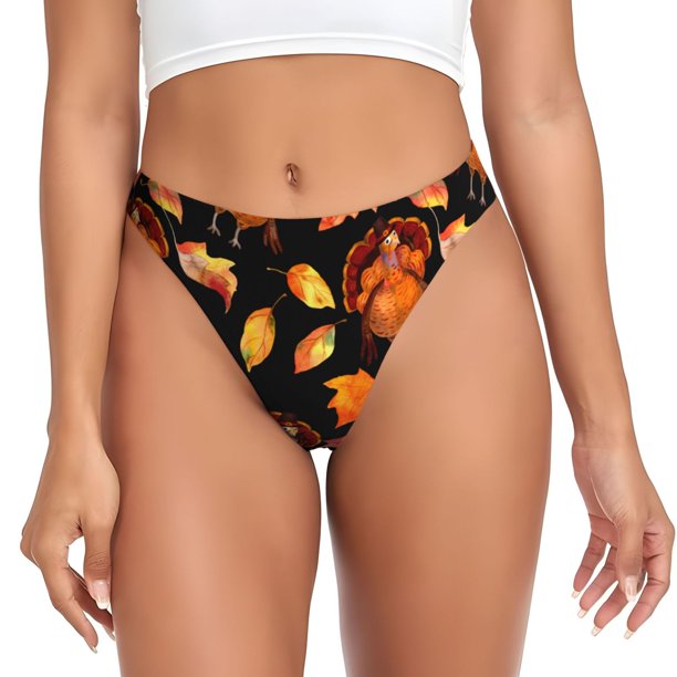 Balery Thanksgiving Turkey 1 Tangas de Algodón para Mujer con Estampado – Ropa Interior Sexy, Transpirable, G-string-X-Large