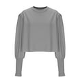 thumbnail image 4 of yoeyez Puff Long Sleeve Shirts for Women Casual Crewneck Waffle Knit Blouse Tops Split Button Cuffed Crop Pullover Shirts Gray XL, 4 of 6