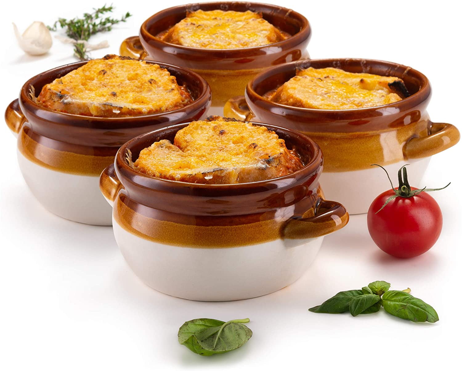 Kook French Onion Soup Bowls, Crocks with Handles, 18 oz, Set of 4