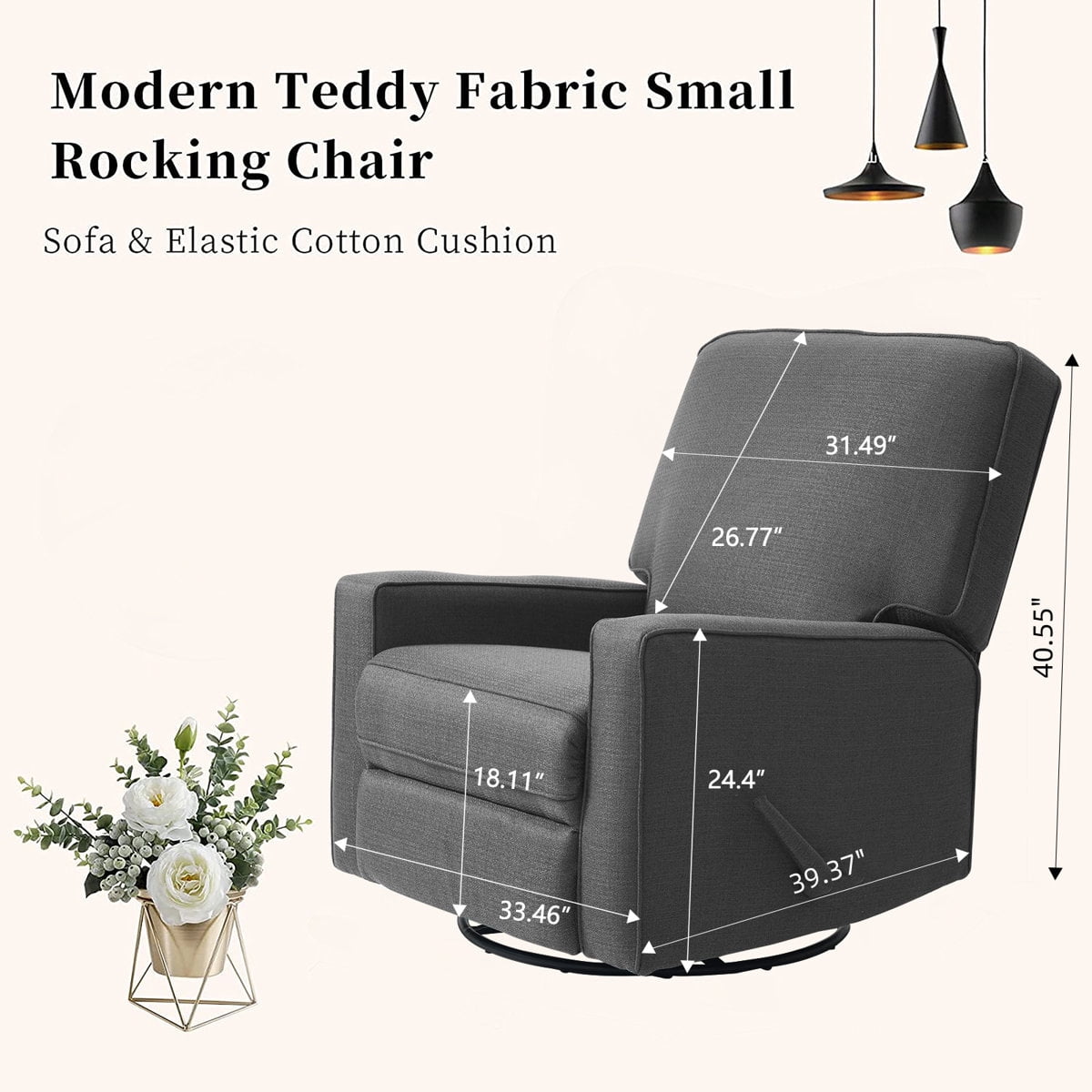 360° Swivel Rocker Recliner , Glider Rocker Recliner, Rocking Chairs for Nursery, Linen Fabric Chair with High Back, Deep Seat, for Living Room, Bedroom, DarkGrey