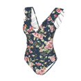 thumbnail image 4 of Yiaed Vintage Floral Print Women's Ruffled One Piece Swimsuit V Neck Swimwear Slimming Monokini for Woman-Large, 4 of 8