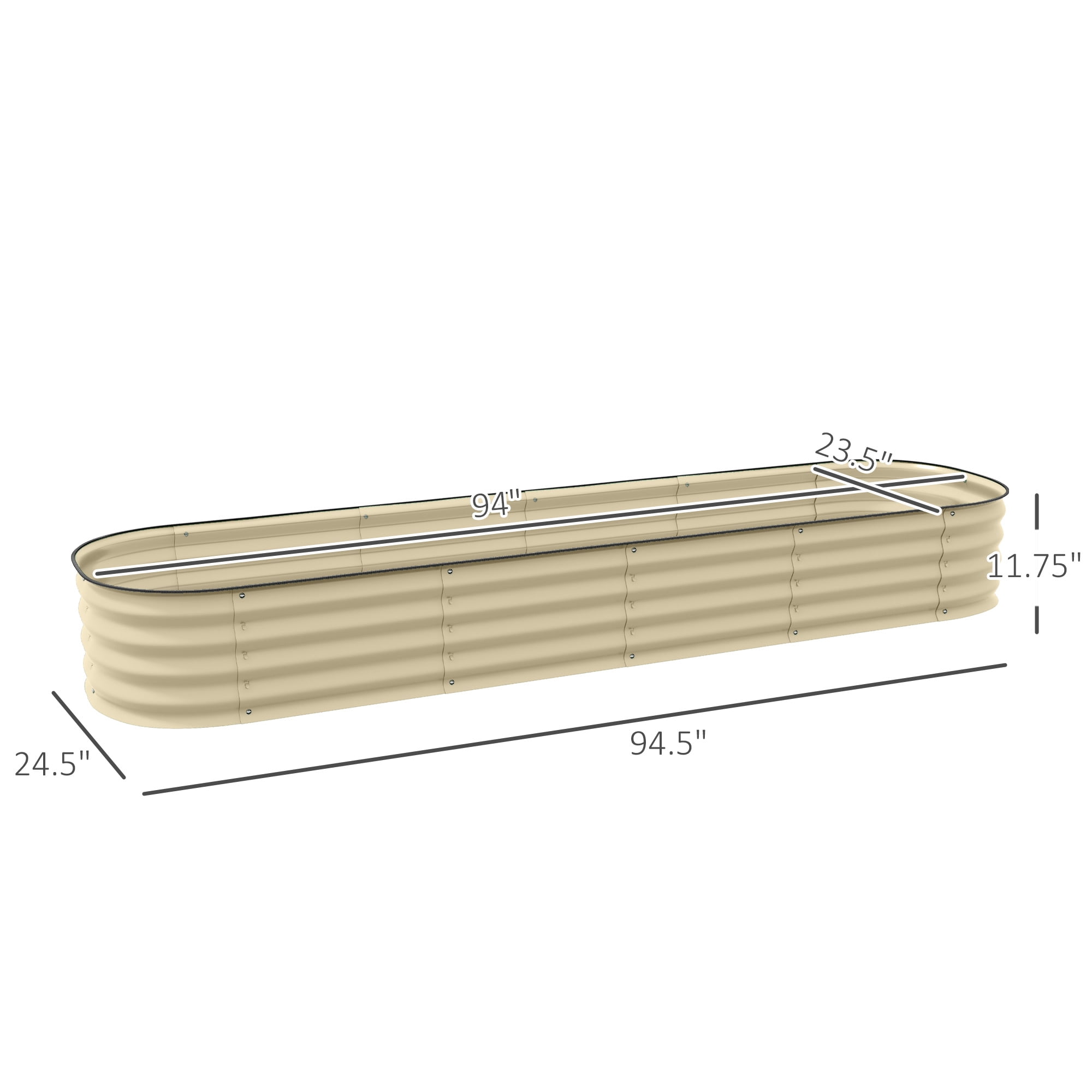 Outsunny Galvanized Raised Garden Bed Kit, Metal Planter Box with Safety Edging, 94.5" x 24.5" x 11.75", Cream