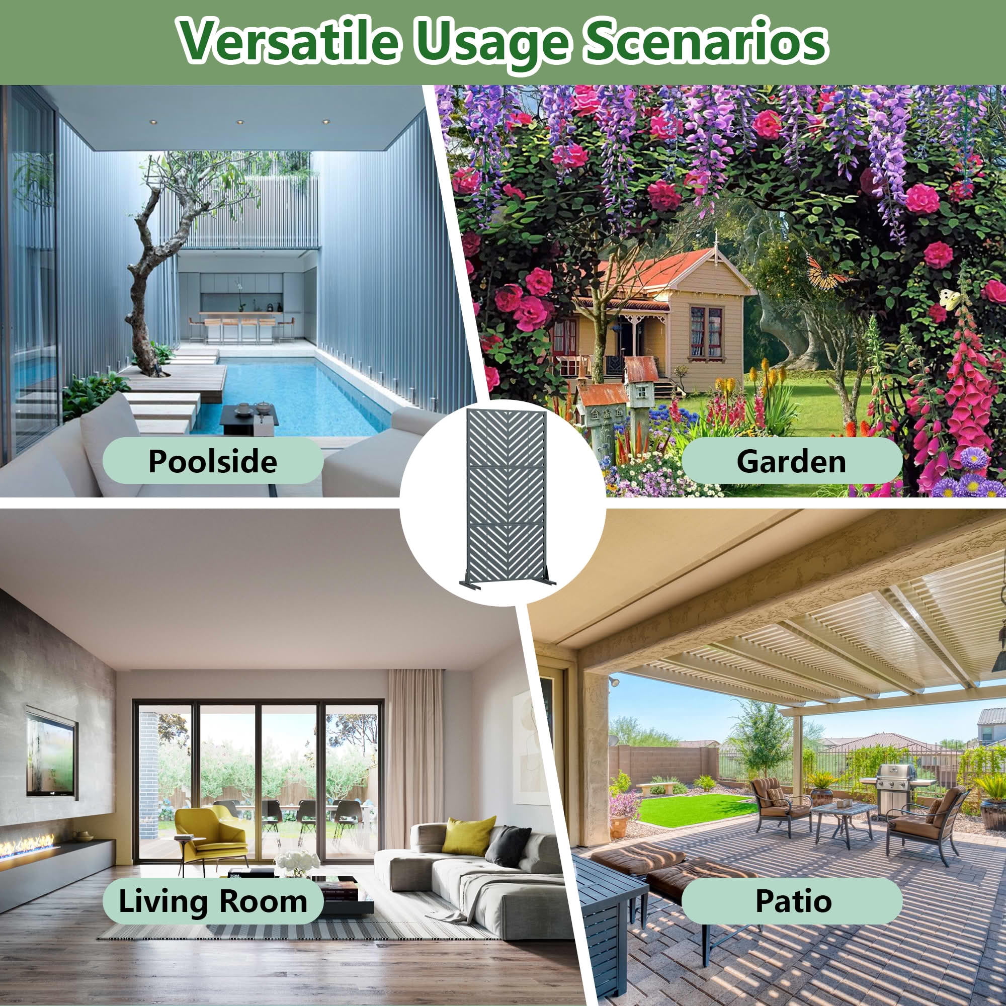 MAYEERTY Outdoor Metal Privacy Screen 5ft Cambrian Rock Gray, 3-Panel Parallel Decorative Screen, Rust-Resistant for Patio