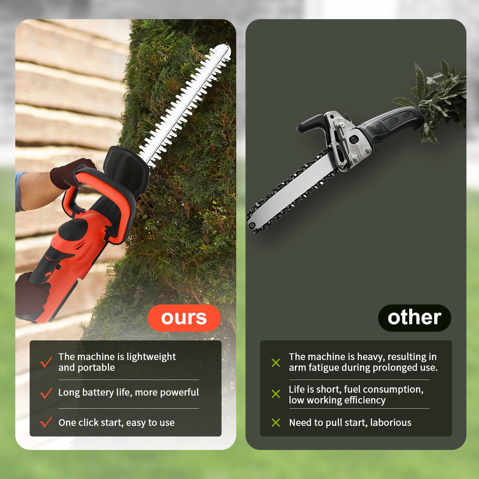 Hedge Trimmer Cordless, 21V Electric Hedge Trimmer with Battery and Charger for Bush Shrub Cutting, Trimming, Red