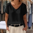 thumbnail image 2 of Pxxlle Summer T Shirts for Women Loose Fit V Neck Linen Shirt Solid Color Short Sleeve Basic Tees Black S, 2 of 5