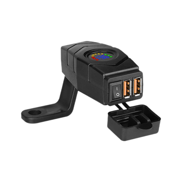 Cargador USB para motocicleta, accesorios de fácil instalación con voltímetro e interruptor luz azul