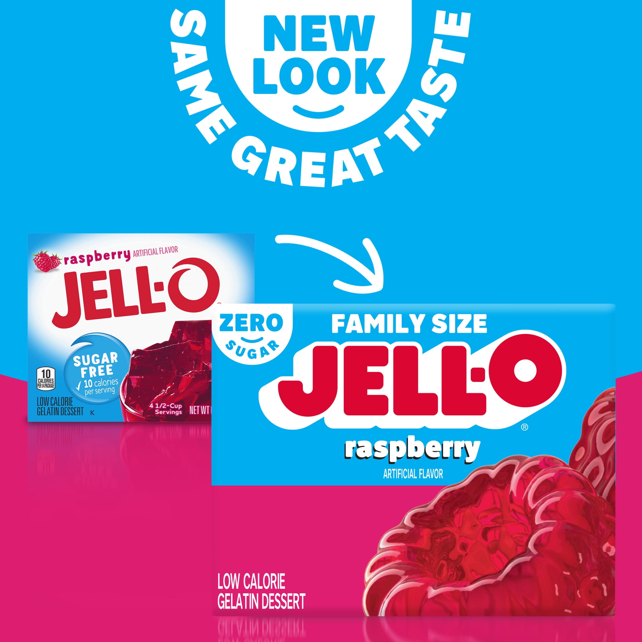 Jell-O Raspberry Zero Sugar Gelatin Dessert Mix, Family Size, 0.6 oz Box