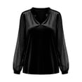 thumbnail image 3 of Duojiaj Women's Fashionable And Elegant V Neck Lace Trimmed Long Sleeved Velvet T Shirt Top Women's Blouses, 3 of 3