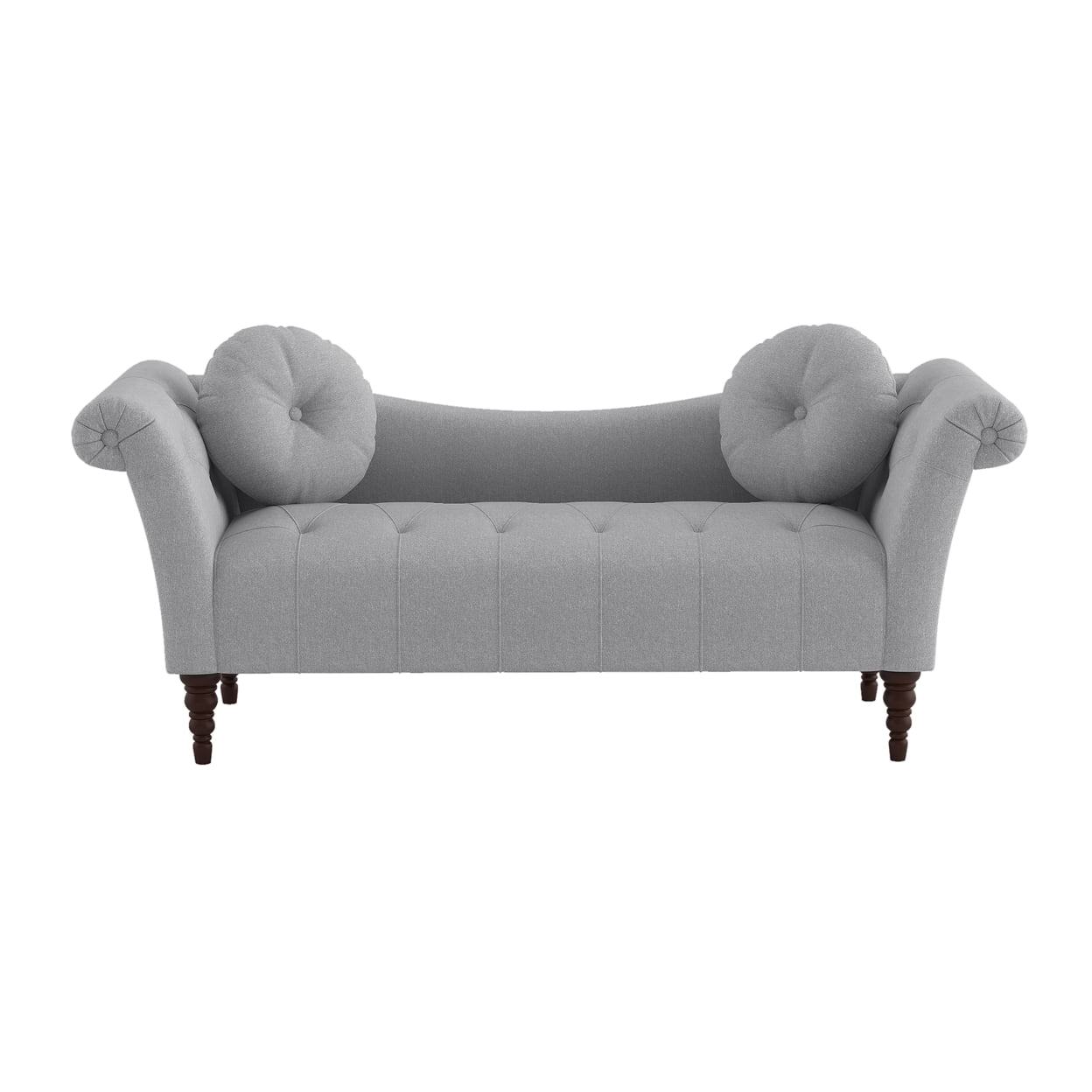 Tonier 75 in. Dove Gray Textured Fabric Upholstery Settee with 2 round pillows