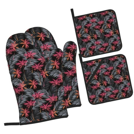 

Zeuib Colorful Hawaii Palms Oven Mitts and Potholders BBQ Gloves Kitchen Oven Glove High Heat Resistant 500 Degree Extra Long Oven Mitts and Potholder with Non-Slip Silicone Surface for Cooking
